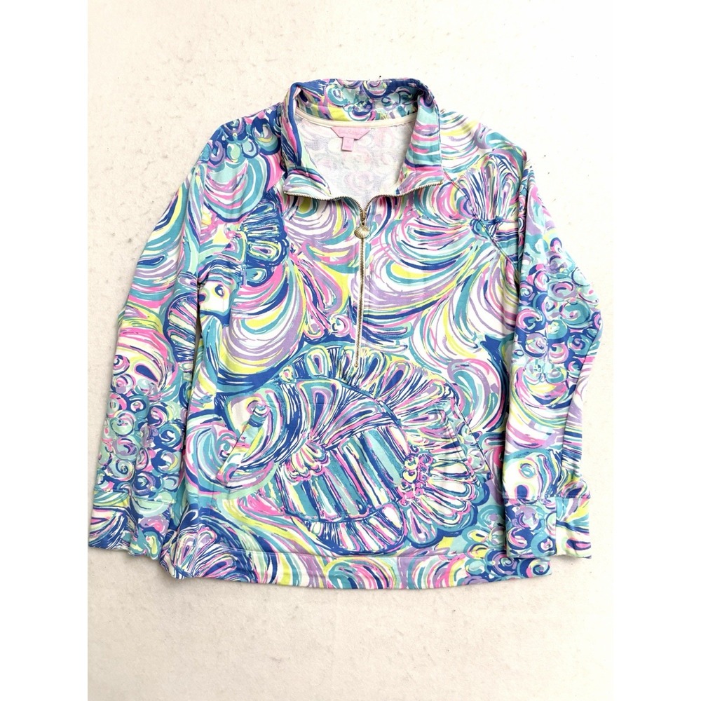 LILLY PULITZER SKIPPER GILLTY GUILTY‎ PLEASURE LUXLETIC POPOVER TOP 1/2 ZIP Sz L
